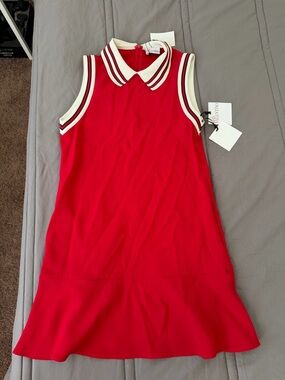 RED Valentino Red Sleeveless Dress with Striped Polo Collar